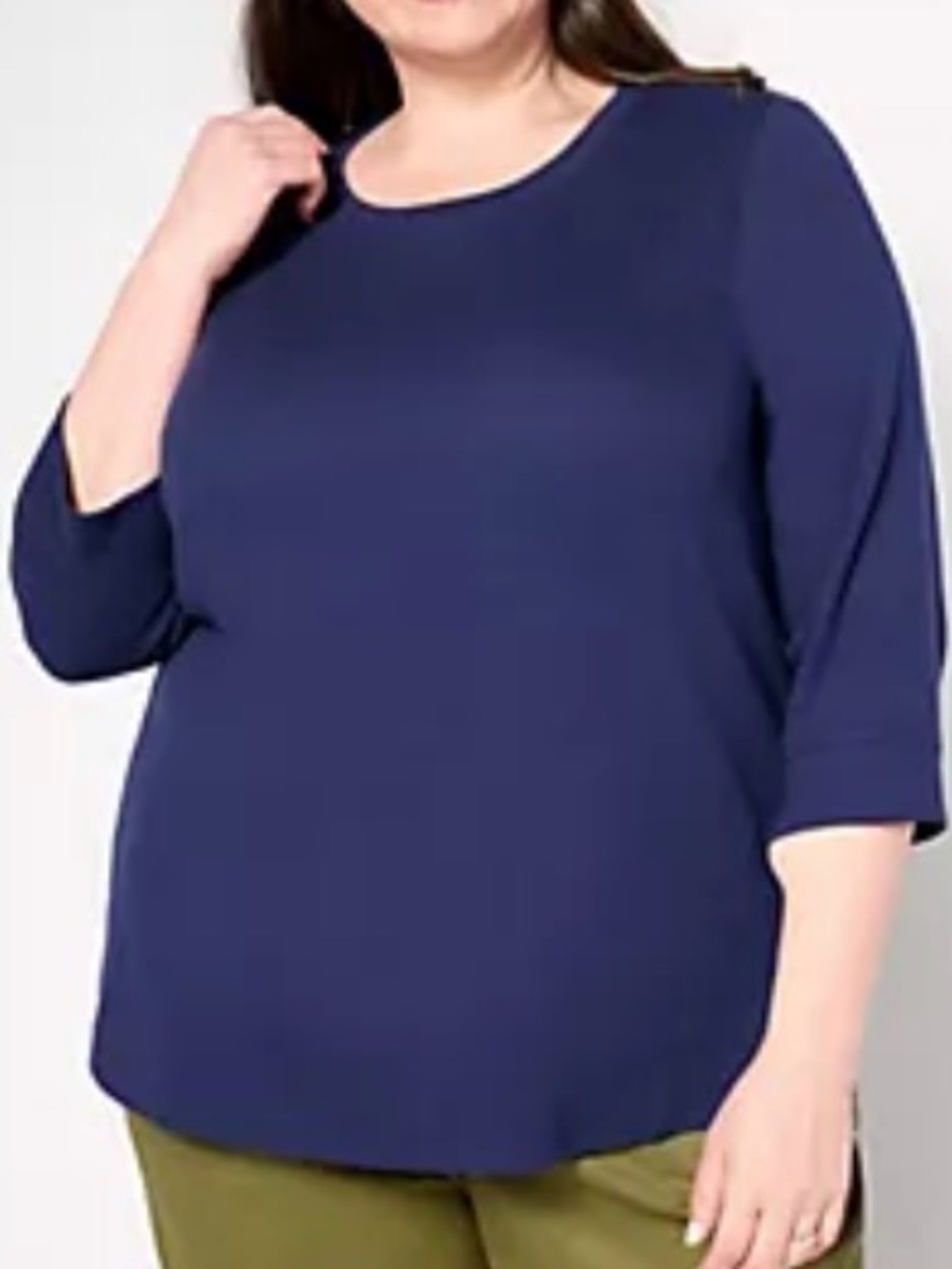 New Denim & Co. Essentials Waffle Knit Round Neck Navy Blue 3/4 Sleeve Top / 2X